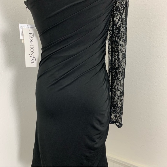 NWT Vintage Aidan Mattox Y2K One Shoulder Lace Sequin Ruched Black Mini Dress - Picture 8 of 17